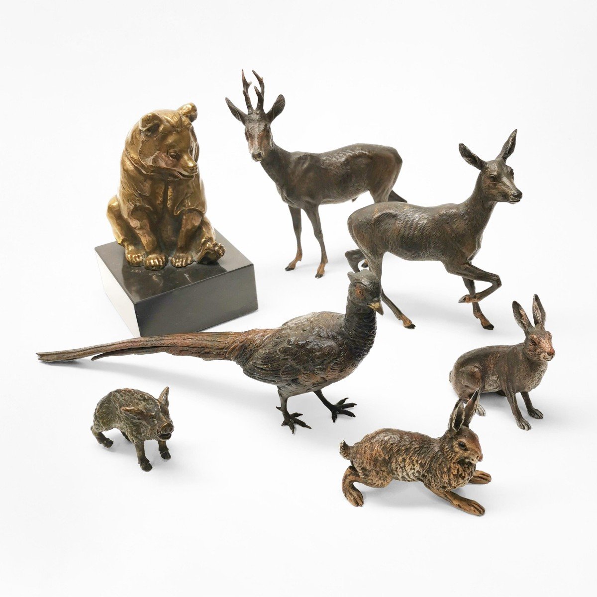 Important Collection Of Animal Figurines From The Bergman Foundry, Vienna Deer, Fawns, Hares, W